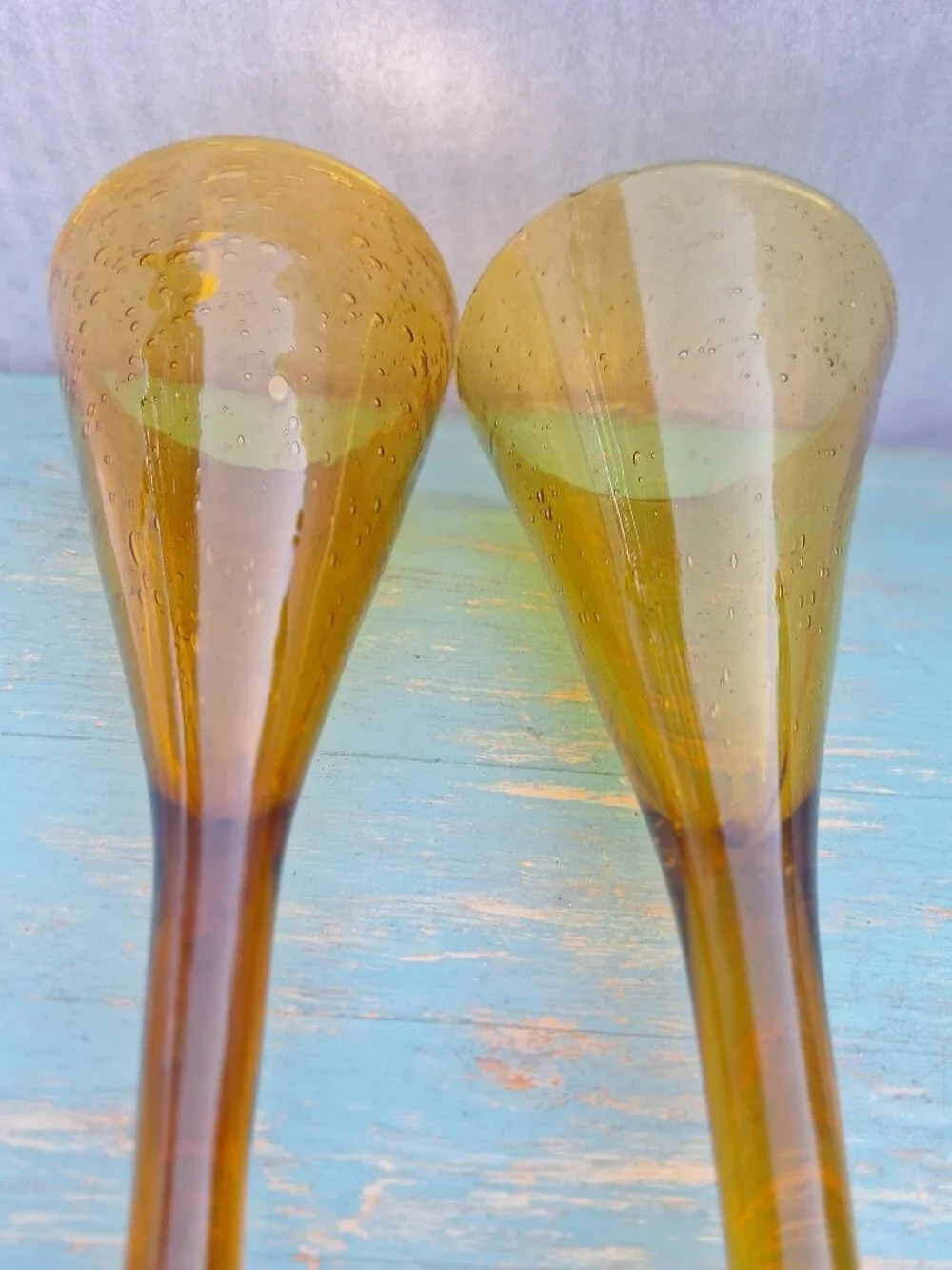 Vintage Wine Goblets Bubbles Hand Blown Glass Gold Bronze Color Pair His and Her - Picture 14 of 16